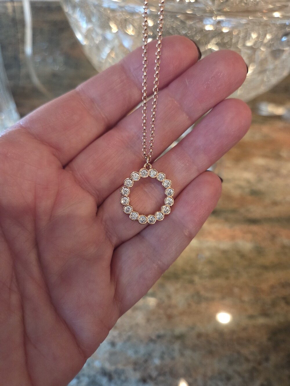kate spade Crystal Circle Pendant Necklace in Rose Gold Tone